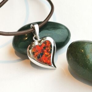 NEW Sterling silver red  fire opal heart pendant necklace